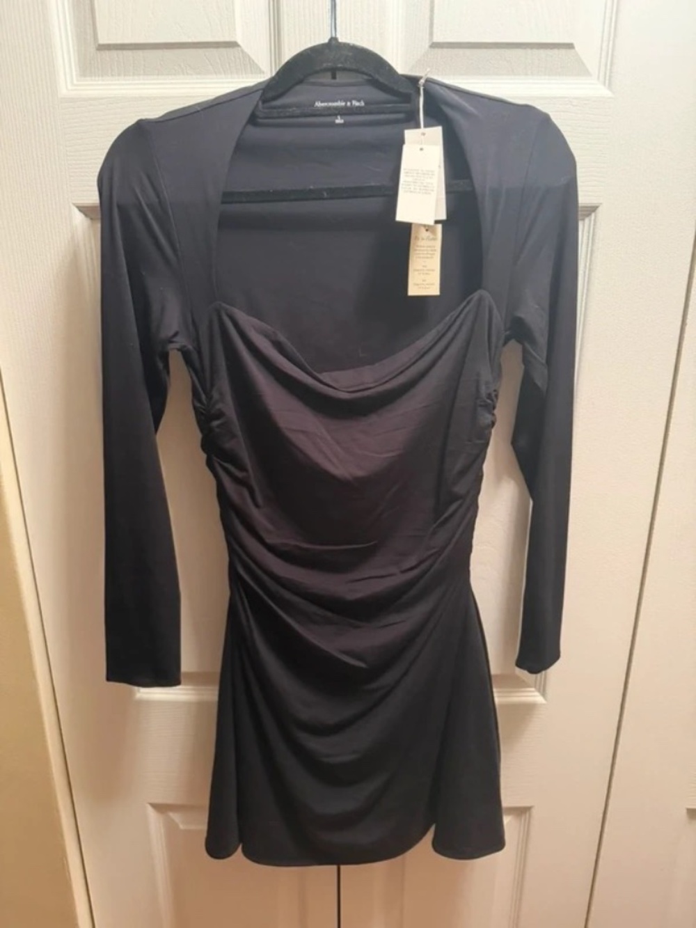Abercrombie & Fitch Black Draped Long Sleeve Mini Dress NWT Size Large
